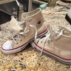 EUC Converse high tops. Branded with red hearts. Perfect for Valentines Day!